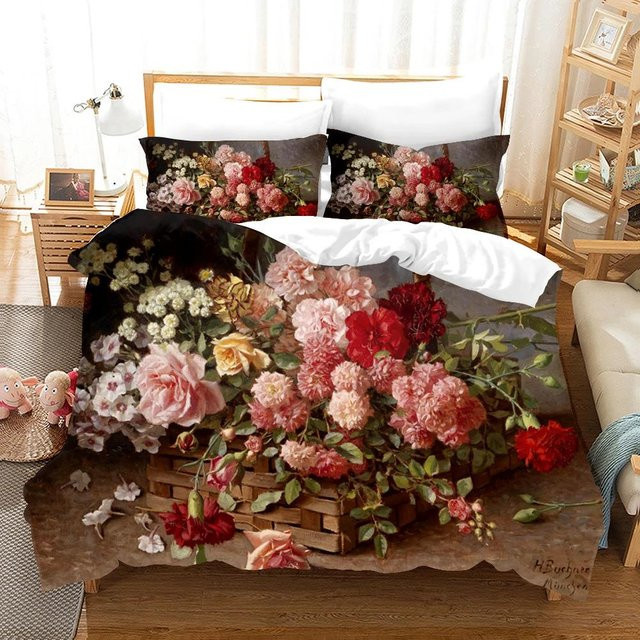 Bettwäsche-Set Your Warm Home mit floralem Ölgemälde-Digitaldruck, Mehrfarbig, 3-teilig, B/H: 228 x 228 cm, Kissen: 50 x 70 cm - Bild 1