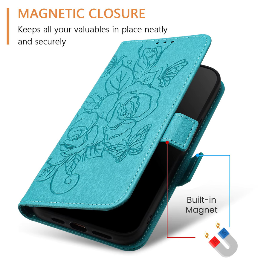 Leder Handyhülle mit Blumenmuster als Brieftasche für Realme 13 12 11 Pro Plus 5G C75 C67 C65 C63 C55 C21Y Green Magnetisches Flip-Cover - Bild 2