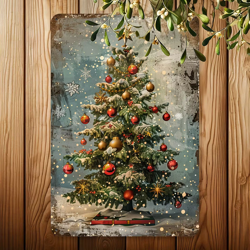 HELLOYOUNG Vintage Weihnachtsbaum Metallschild mehrfarbig B: 20,3 cm x H: 30,5 cm - Bild 4