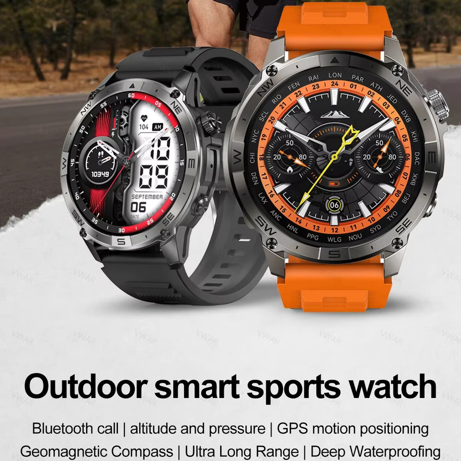 Vwar Smartwatch, GPS, 5 ATM, Schwarz, Edelstahl, Silikon, Herren - Bild 2