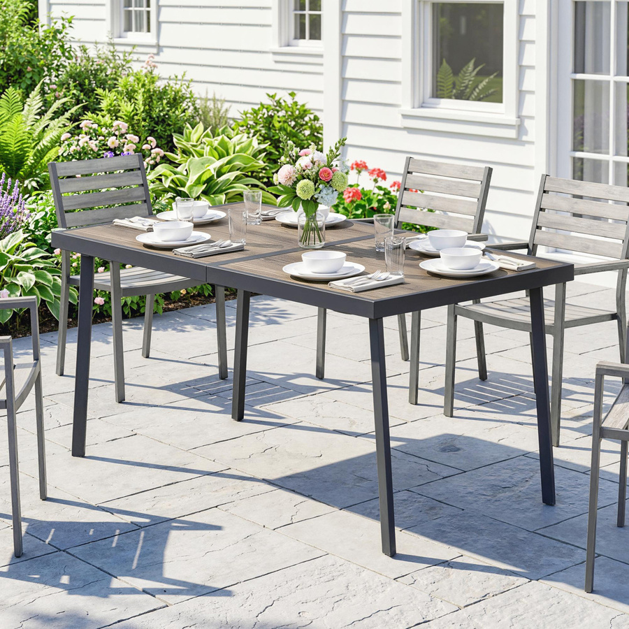 Outsunny Gartentisch für 6 Personen in Holzoptik mit Stahlgestell, grau, B/T/H: 145 x 85 x 85 cm - Bild 2