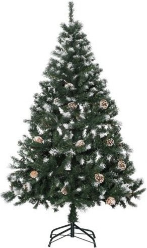 HOMCOM Künstlicher Weihnachtsbaum in Grün und Weiß mit 676 Zweigen, 41 Tannenzapfen und beschneiten Spitzen, Höhe: 150 cm - Bild 1