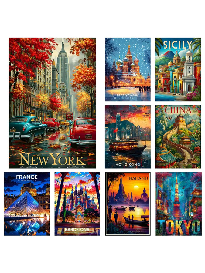 Diamond Painting Set Potdemiel New York und Tokio Stadtlandschaft Mosaik Dekoration in Multicolour - Bild 2