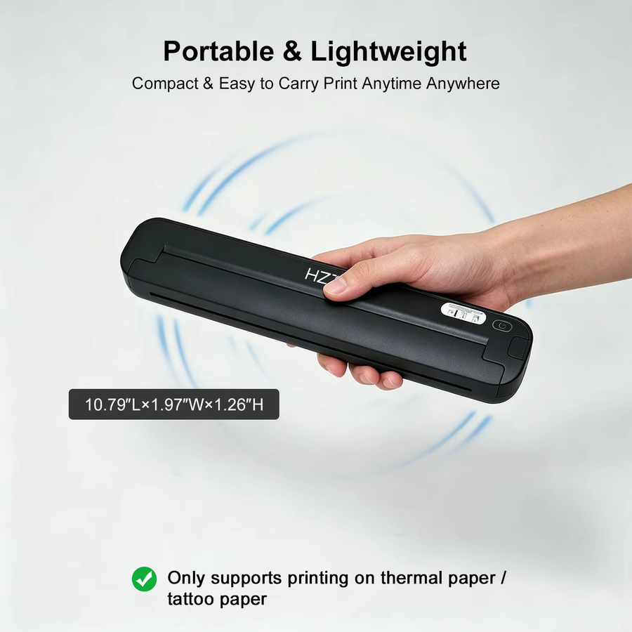 HZTZ On-the-Go Thermodrucker für A4-Dokumente mit 1500mAh Akku in Schwarz - Bild 2