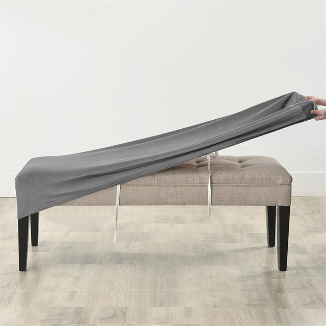 Bestbags Bankbezug aus Stretch-Samt in Grau, elastischer Schonbezug für Fußhocker und Esszimmerbänke - Bild 1