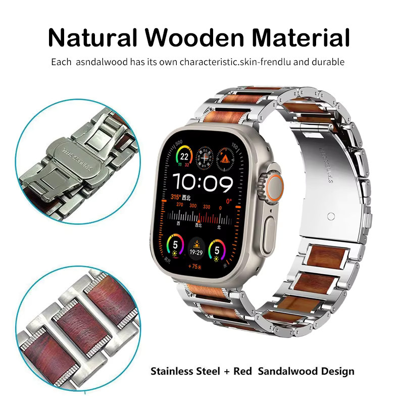 jansin Uhrenarmband Edelstahl, rotes Sandelholz, Silber, Unisex - Bild 4