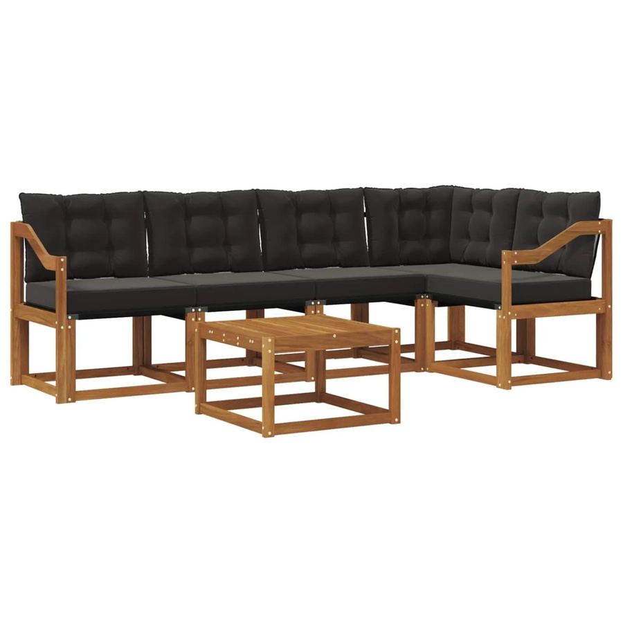 vidaXL Outdoor-Sofagarnitur 6-teilig aus Akazienholz mit Kissen und Couchtisch in Braun und Schwarz - Bild 2