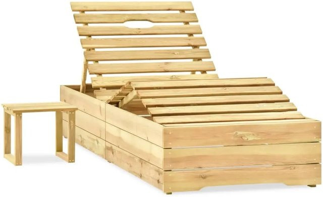 vidaXL Sonnenliege aus imprägniertem Kiefernholz in Grün und Braun mit Tisch und verstellbarer Kopfstütze - Bild 1