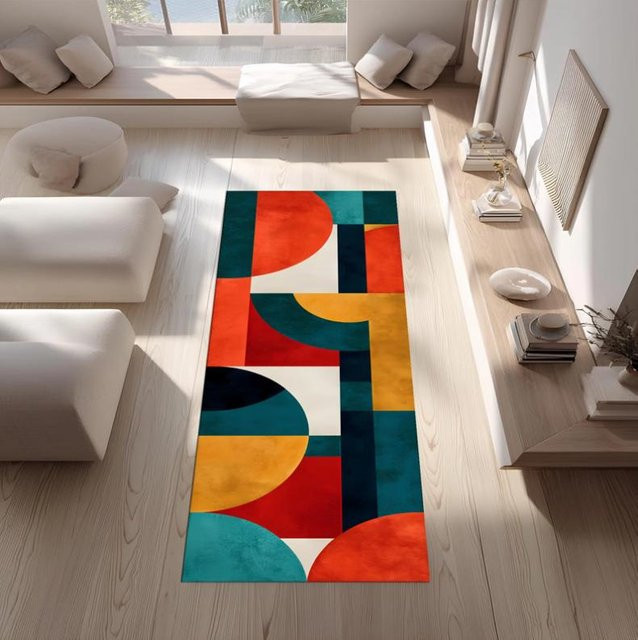 Lodestar Retro Color Block Läufer Teppich Mid Century Modern Abstrakt Bunt B/T: 50 x 150 cm - Bild 1