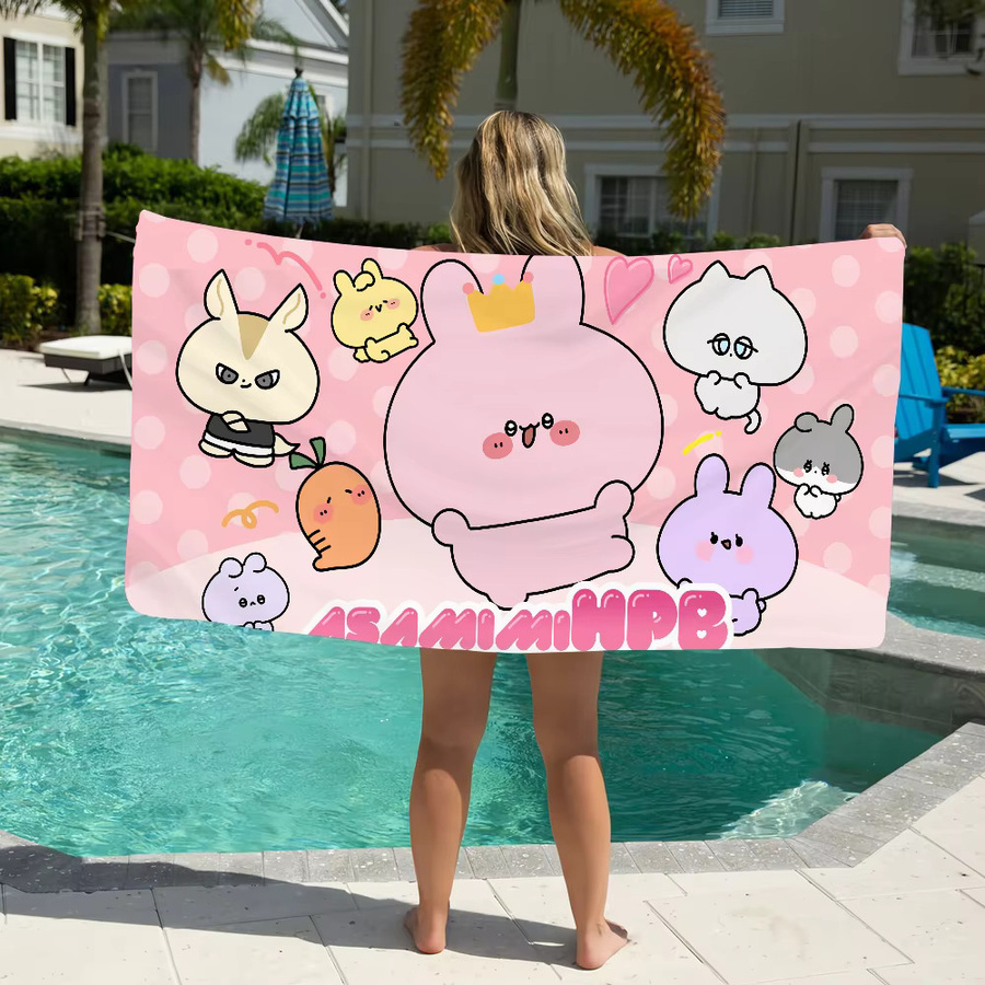 A-Asamimichan Cartoon Handtuch in Pink, schnell trocknend und weich für Sport, Reise und Strand - Bild 2