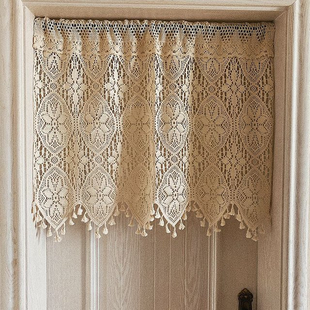 WPKIRA Boho-Stil Kurzvorhang mit floralem Muster in Beige für Küche und Schrank, B: 90 cm, H: 38 cm - Bild 1