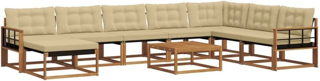 vidaXL Outdoor-Sofagarnitur aus Akazie Massivholz in Natur und Beige mit Textilene-Elementen und Polsterkissen - Bild 1