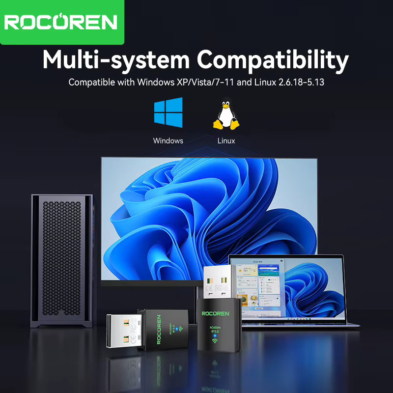 Rocoren AX900 WLAN-USB-Adapter in Schwarz mit Wi-Fi 6 und Bluetooth 5.4, 2-in-1-Dongle Dualband 2,4 GHz & 5 GHz Netzwerk-Empfänger für deinen PC - Bild 3