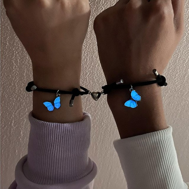 Armband Paare, Schmetterlingsherz-Magnet, Zinklegierung, Schwarz, Unisex - Bild 1