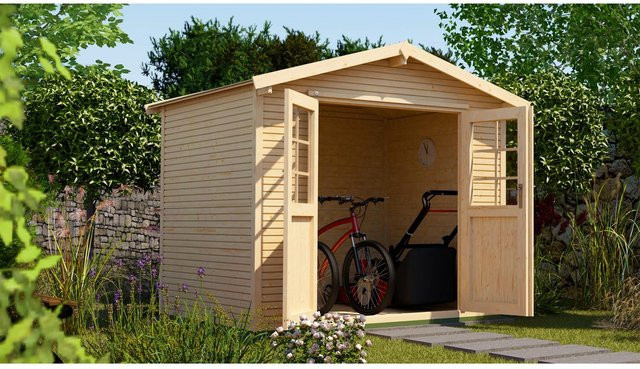 WEKA Gartenhaus 218 Gr. 1 aus Massivholz mit Satteldach in Natur und Beige, B/H/T: 260 x 234 x 205 cm - Bild 1