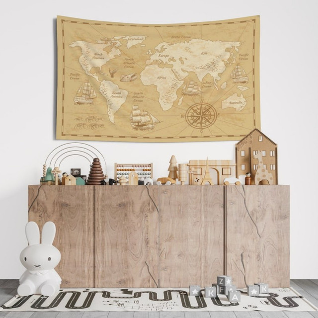 VIKAMA Moderne Weltkarten-Wandteppiche aus Polyesterfaser in Beige, B/H: 60 x 40 cm - Bild 1