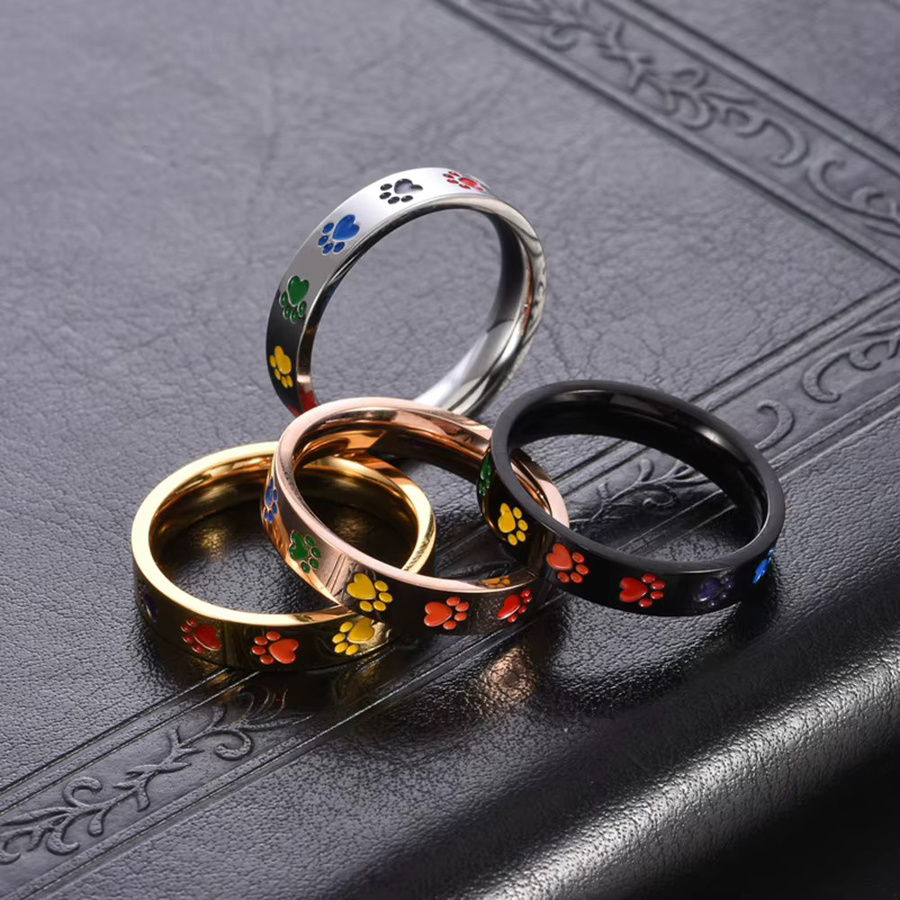 Ring Regenbogen-Hund-Druck, Titanstahl, Damen, 4 mm breit - Bild 2