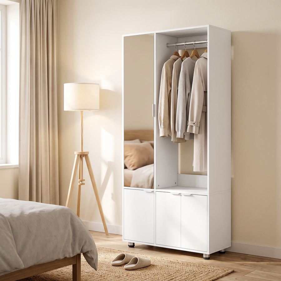 HOMCOM Garderobe Set Weiß mit Spiegel, Kleiderstange und Ablagefächern, B/T/H: 80 x 30 x 169 cm - Bild 2