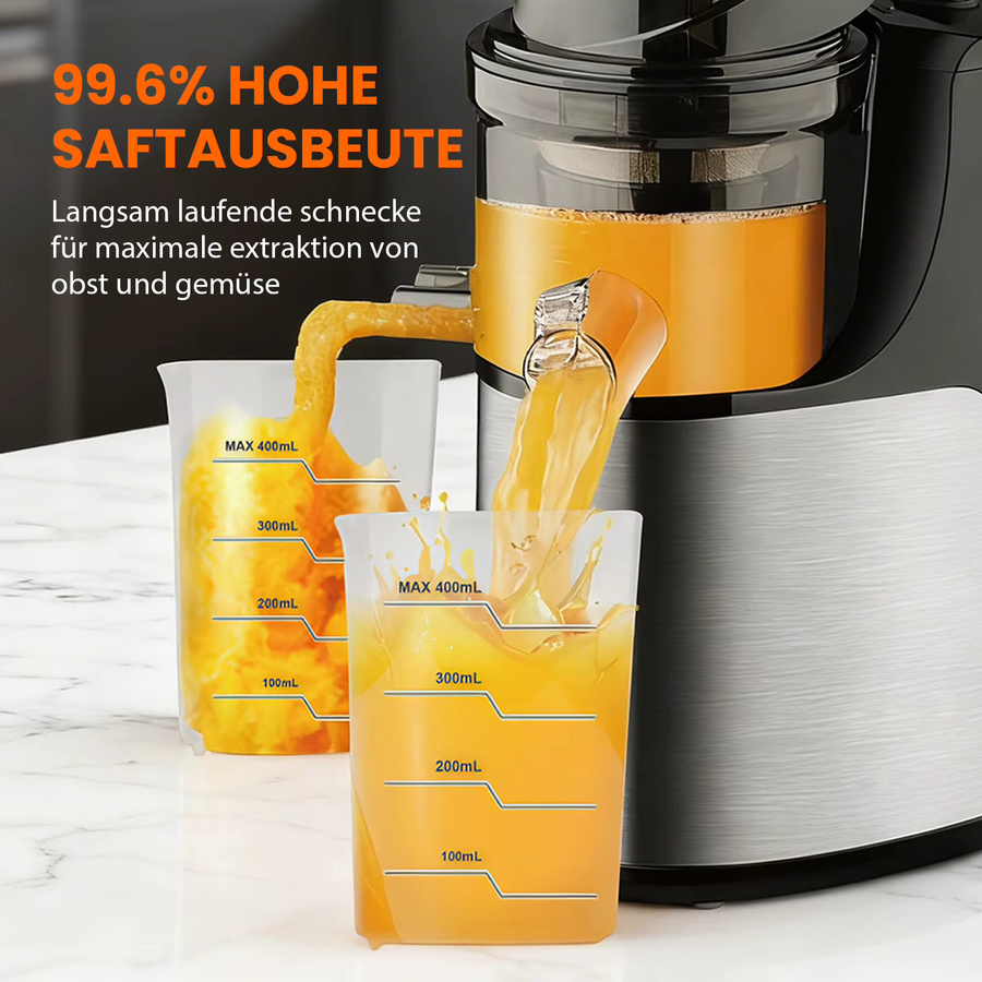 Aiorber Slow Juicer Kaltentsafter für Obst und Gemüse, 150W Profi-Entsafter mit 75mm Einfüllschacht, BPA-frei, Schwarz - Bild 2