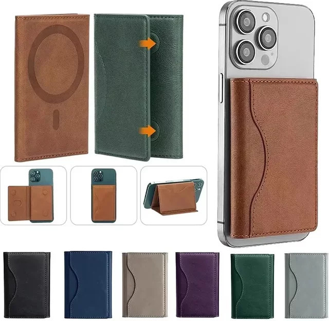 Magnetische Leder-Geldbörse für MagSafe iPhone 18, iPhone 17 Pro Max und Samsung S26 Ultra, Kartenhalter und Handytasche in Schwarz - Bild 1