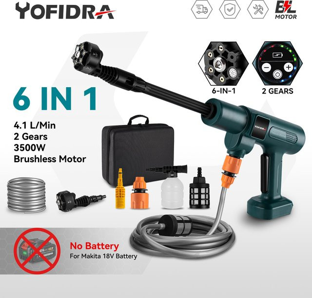 Yofidra 6 in 1 Akku Hochdruckreiniger mit 200 Bar und Schaumgenerator, kompatibel mit Makita Akku - Bild 1
