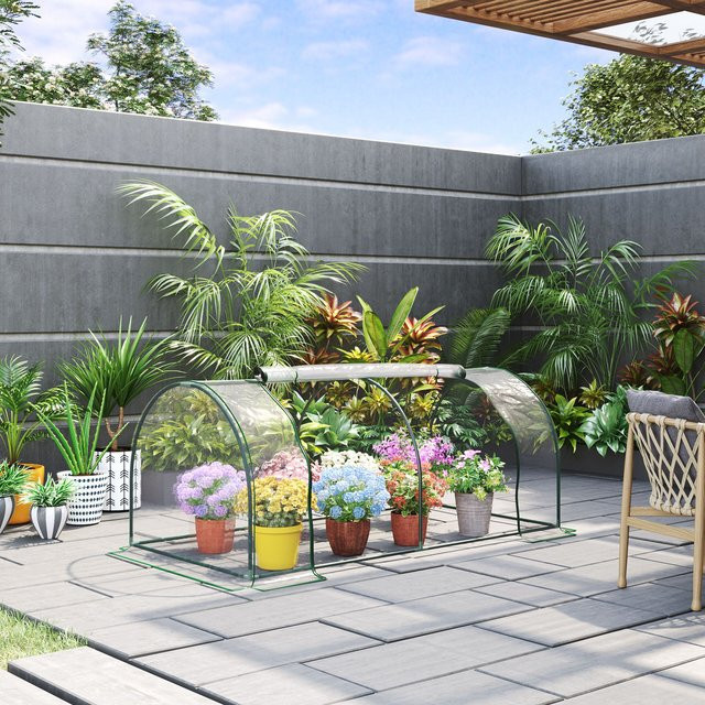Outsunny Gewächshaus zur Pflanzenaufzucht in Grün und Transparent, B/H/L: 100 x 80 x 200 cm - Bild 1