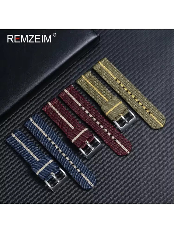 REMZEIM Uhrenarmband Canvas, Blau Grau, Textil/NATO, 20mm 22mm, Unisex - Bild 3