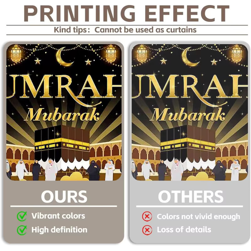 VIKAMA Umrah Mubarak Feierbanner als spirituelle Wanddekoration mit Mond-Motiv in Schwarz - Bild 3
