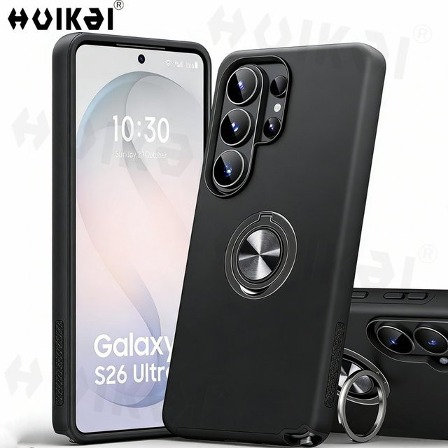Stoßfeste zweilagige Metallring-Schutzhülle für Samsung Galaxy S26 Ultra, S26 Plus und S26 in Schwarz - Bild 1