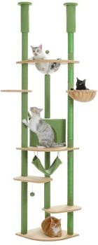 Pawz Road Deckenhoher Luxus Kratzbaum für Katzen in Grün mit Höhle, Hängematte und Sisal-Elementen - Bild 1