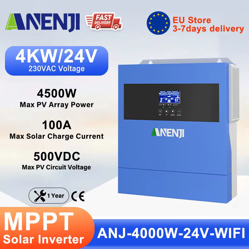 ANENJI Hybrid-Solarwechselrichter 24V mit MPPT Solarladung 100A, reiner Sinuswelle, 230VAC, 500V PV, blau - Bild 4