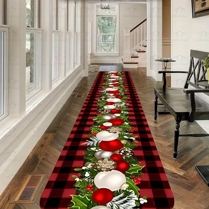 VIKAMA Weihnachts-Teppich aus Flanell in Rot für Flur, Küche, Schlafzimmer und Wohnzimmer, B/T: 120 x 40 cm - Bild 3