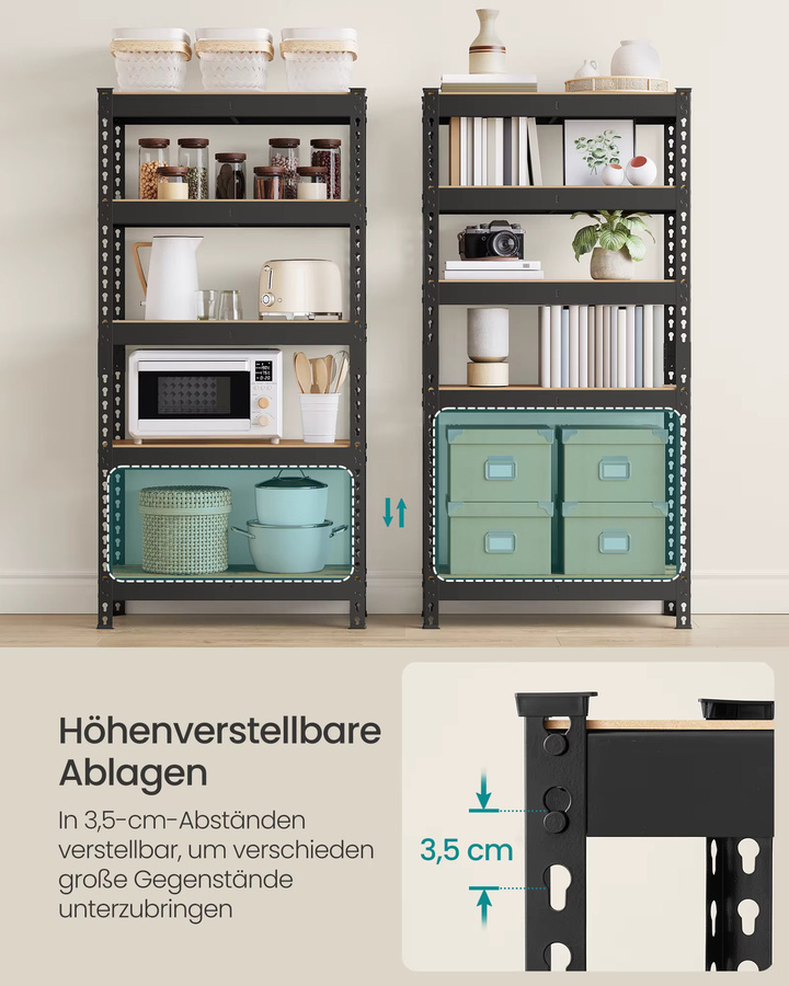 SONGMICS Schwerlastregal mit 5 verstellbaren Ablagen in Braun, B/T/H: 30 x 75 x 150 cm - Bild 6