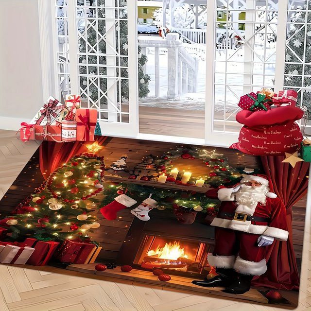 VIKAMA Weihnachts-Flanell-Teppich in Patchwork-Optik, Mehrfarbig, Rechteckig - Bild 1