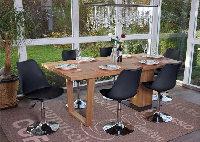 6er-Set MCW Esszimmerstühle Vaasa T501 Drehstühle aus Kunstleder in Schwarz mit Chromfuß und Rollen - Bild 1