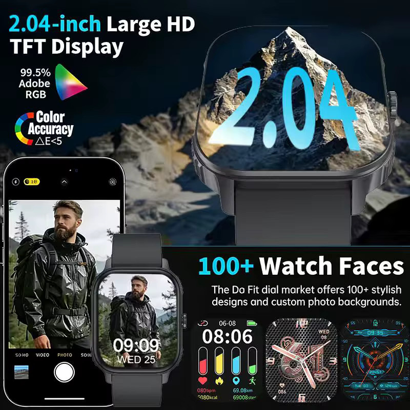 Paazomu Smartwatch 2026 mit 2,04 Zoll Display, kabellose Telefonie und 1000 mAh Akku in Schwarz - Bild 2