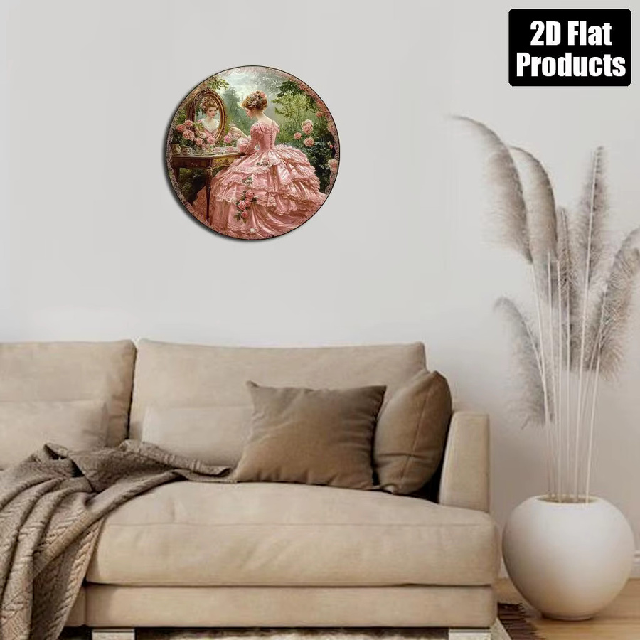 Potdemiel Runde Aluminium-Wandkunst im Vintage-Stil mit viktorianischem Mädchen und Blumen-Motiv, Durchmesser: 20,3 cm - Bild 4