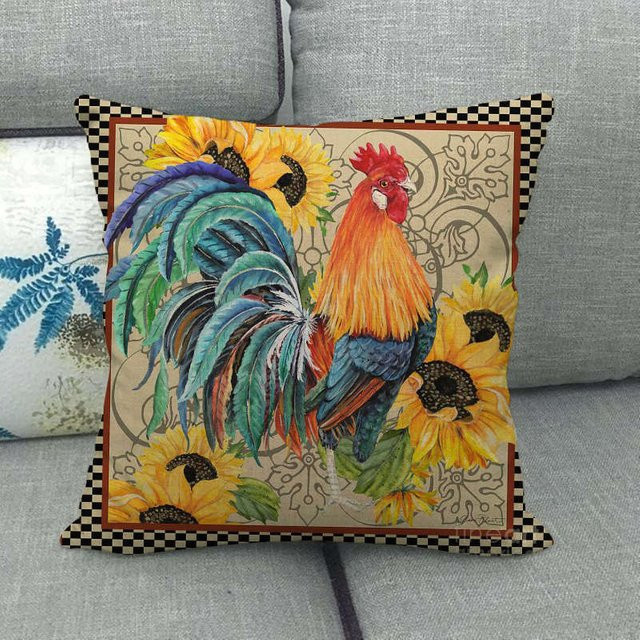 JMG Clothing Kissenbezug Geflügel Hahn Serie im Landhausstil aus Kurzplüsch, B/B: 45 x 45 cm, Mehrfarbig - Bild 1