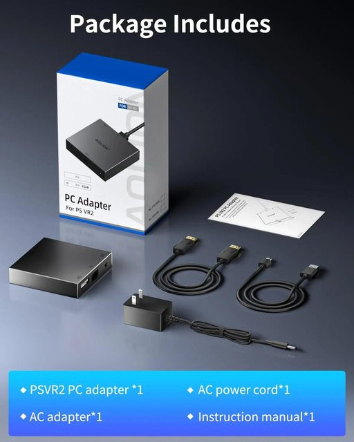 Aolion PS VR2 Adapter Stromversorgungskit mit DisplayPort-Kabel für PC-Nutzung, Schwarz - Bild 1