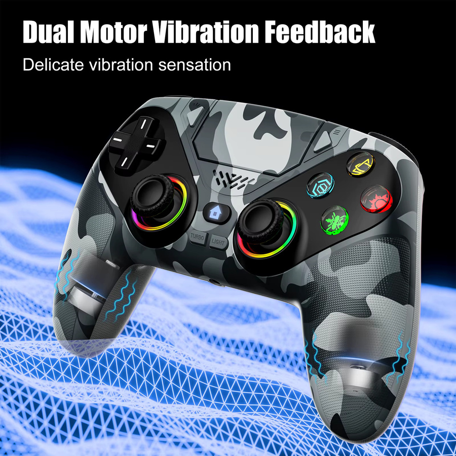 Bonacell Kabelloser Controller für PlayStation 5 PS5 Pro Slim und PC mit Hall-Effekt, RGB-Beleuchtung und Turbo-Programmierung, Farbe: Rot - Bild 5