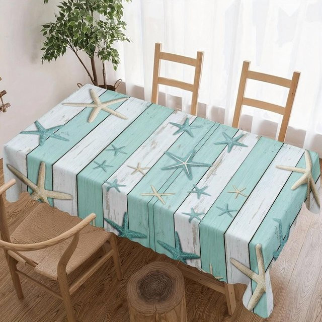 Wasserdichte Rechteckige Tischdecke mit Küsten-Seestern-Motiv von JINGYUE Pet in Blau, B/T: 140 x 180 cm - Bild 1
