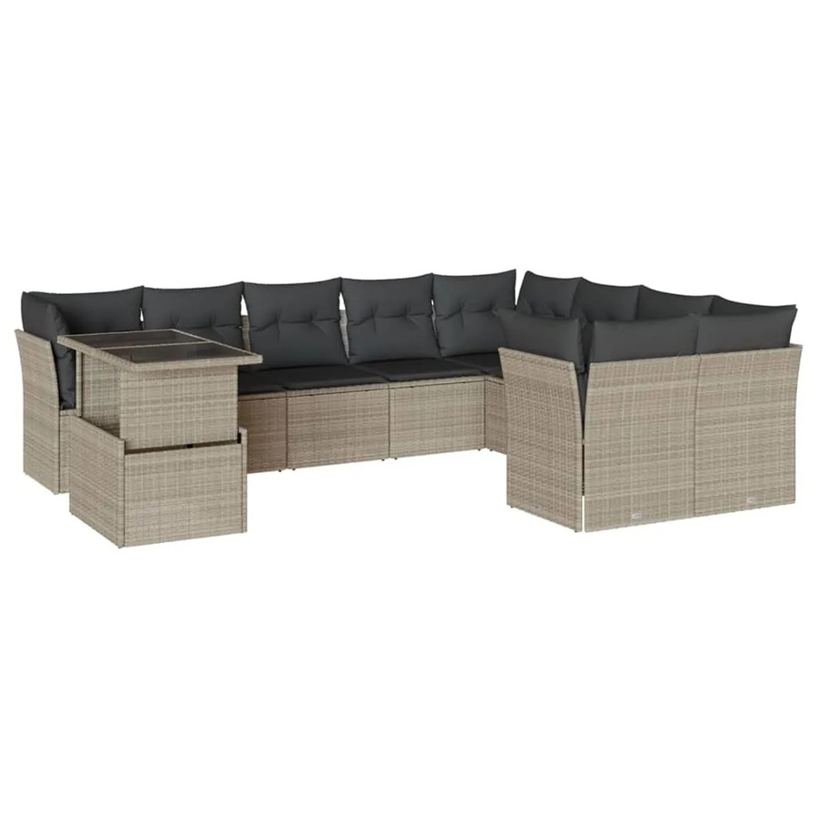 vidaXL 10-teilige Garten-Sofagarnitur in U-Form aus Polyrattan mit Kissen in Hellgrau - Bild 2