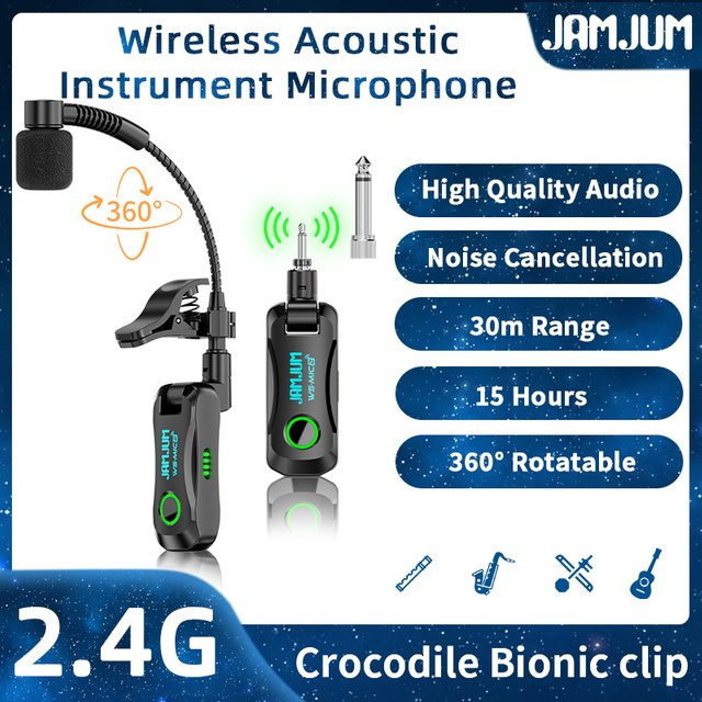 JAMJUM WS-MiC2 Kabelloses Saxophon-Mikrofonsystem in Schwarz mit HD-Klangqualität und Geräuschunterdrückung - Bild 1