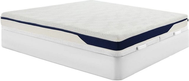 YSMÉE Bettgestell mit Matratze und Lattenrost in Weiß, modernes Bett mit Bettkasten und Schaumstoffmatratze, B/T: 180 x 200 cm - Bild 1