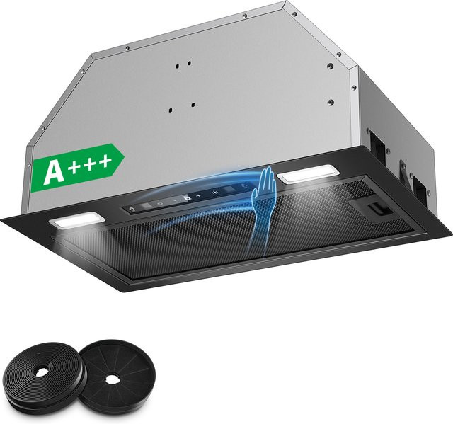 KICHPOWER Einbau-Dunstabzugshaube in Schwarz mit Gesten- und Touch-Steuerung, 750 m³/h Saugkraft, A+++ Energieeffizienz und 64 dB Geräuschpegel, Breite: 52 cm - Bild 1