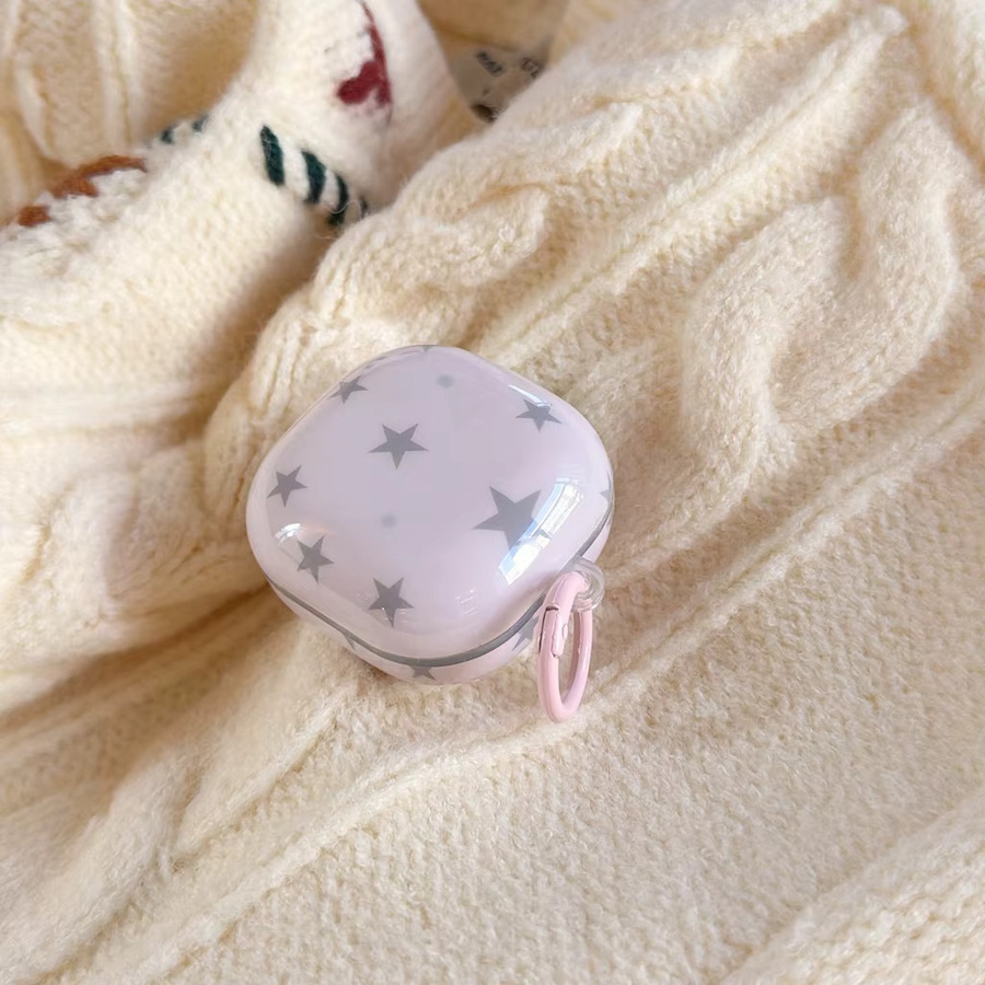 Stoßfeste Schutzhülle mit Haken für Samsung Galaxy Buds4 Pro, Buds3 Pro, Buds2 Pro, FE und Live in Rosa mit Sternen-Design - Bild 2