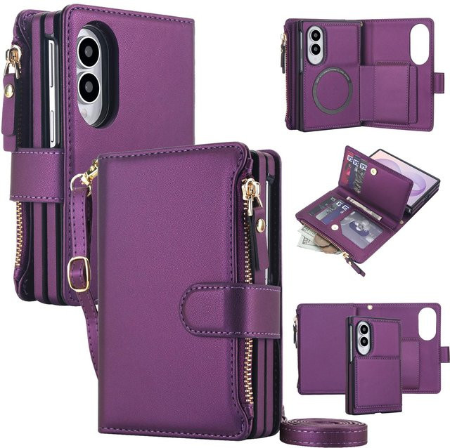 Lederhülle für Samsung Galaxy Z Fold8 in Violett mit Kartensteckplätzen, MagSafe-Unterstützung und Buchständer-Funktion - Bild 1