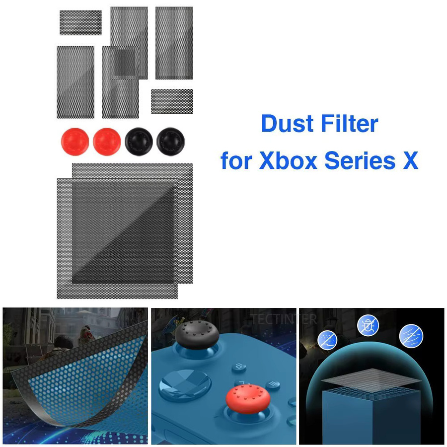 TECTINTER Zubehör-Set für Xbox Serie X mit Staubfilter-Abdeckung und Thumbstick Grip Caps in Schwarz - Bild 2