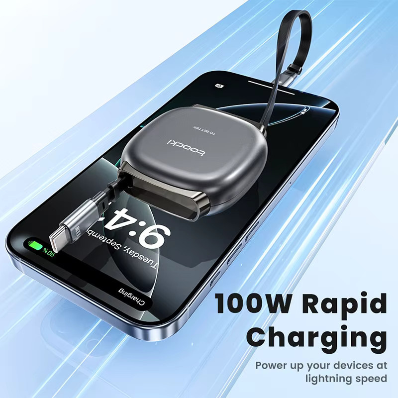 Einziehbares USB-C Schnellladekabel 100 W für iPhone 16 15 Pro Max und Samsung, Datenkabel mit 480 Mbps in Grau - Bild 4