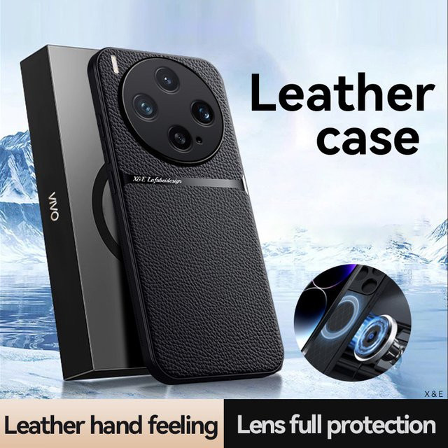 Stoßfeste Lederhülle für Vivo X200 X300 Pro V50 V60 Lite mit Magnetfunktion in Schwarz und Gelb - Bild 1